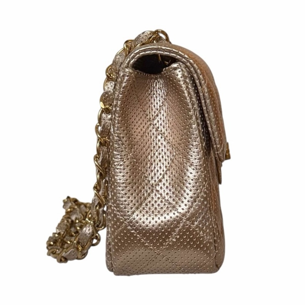 Ashneil Metallic Champagne Gold Quilted Perforated Flap Leather Shoulder Bag - Picture 3 of 11